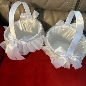 White Satin Flower Girl Baskets. 2